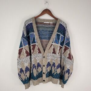 Vintage Sweater Graphix Sweater Mens Large Multicolor Cardigan Aztec Knit 90s